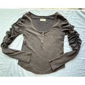Free People Brown Ruched Sleeve Top
